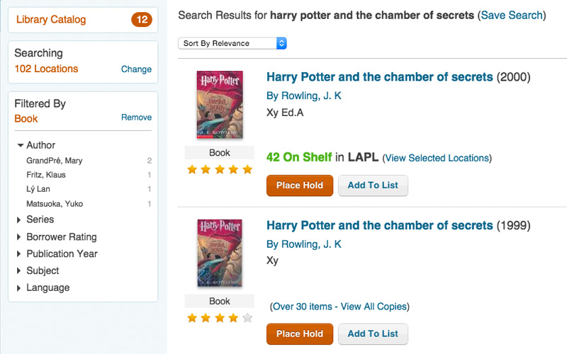Public Access Catalog search results design
