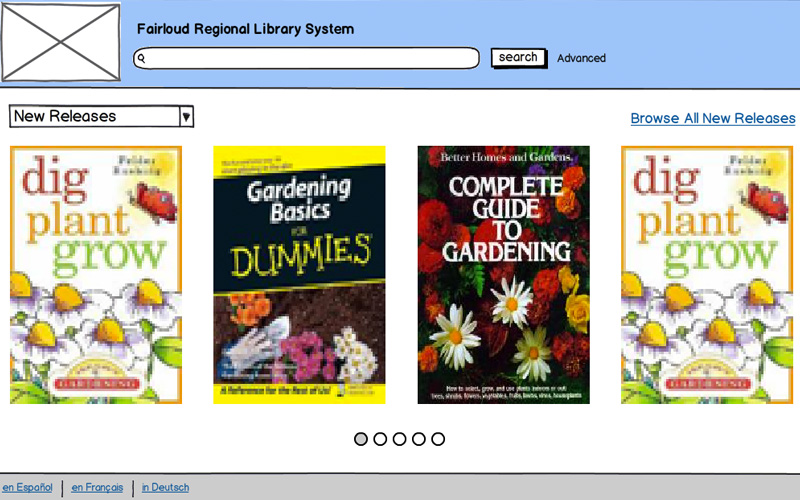 Public catalog landing page wireframe