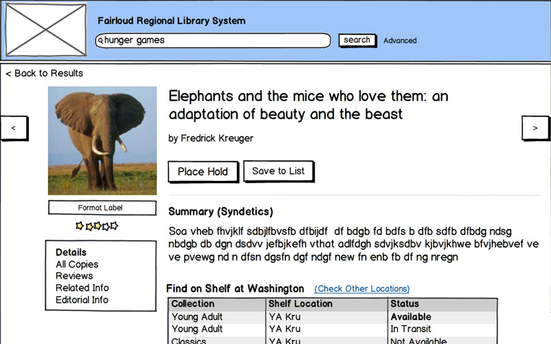 Public catalog title detail wireframe